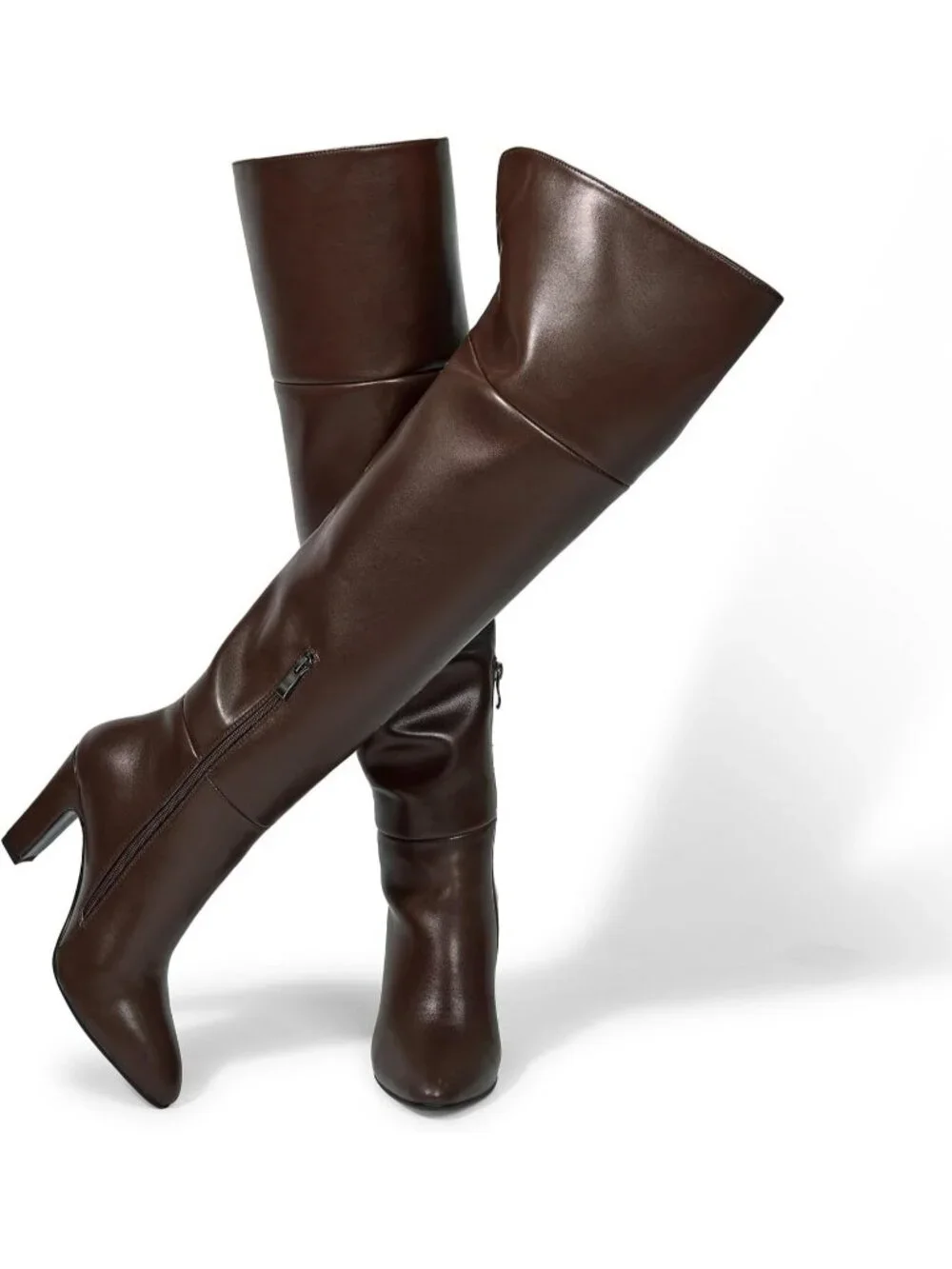 Women's Chocolate Brown Pointed Toe Faux Leather Wide Calf Over The Knee Boots
